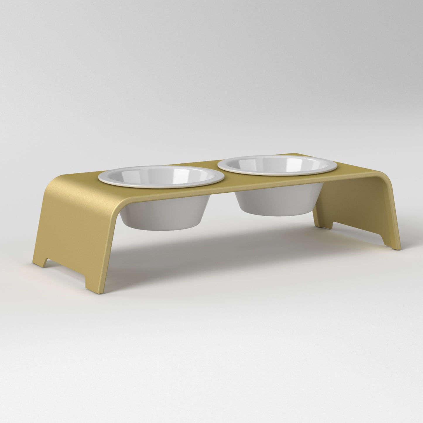 dogBar® IN & OUTside M-small - aluminum gold matt anodized with porcelain bowls