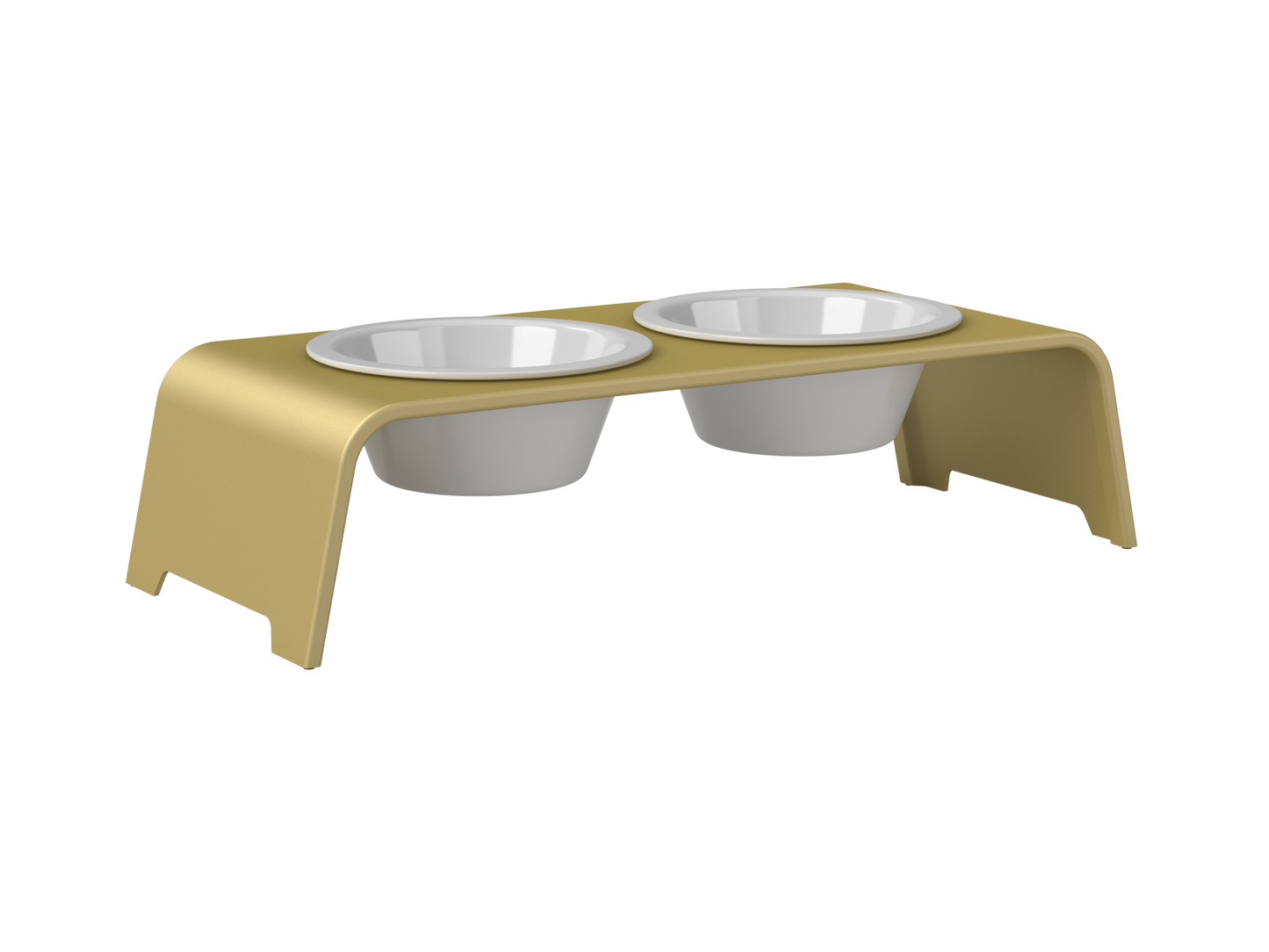 dogBar® IN & OUTside M-small - aluminum gold matt anodized with porcelain bowls